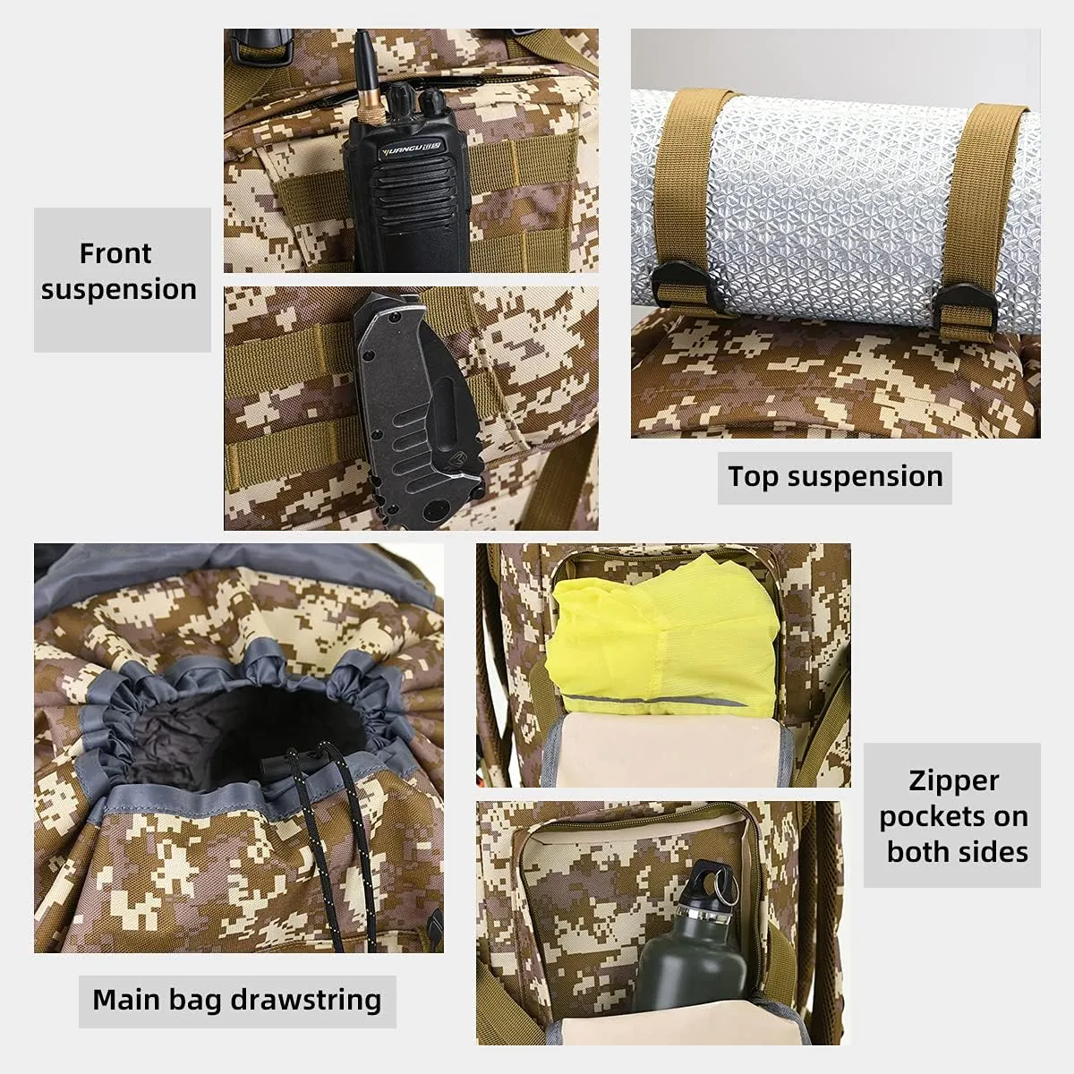 100L Camping Hiking Backpack,Molle military Tactical rucksack backpack,Waterproof Lightweight Hiking Backpack (CityCamo-C)