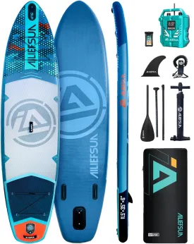 116*35*6 Electric Inflator Pump Stand Up Paddle Board Inflatable Stable Fast Sup Board with Fishing Paddleboards Accessories for Adults Youth Wide Non-Slip Deck Surfboard (Azure Mist)