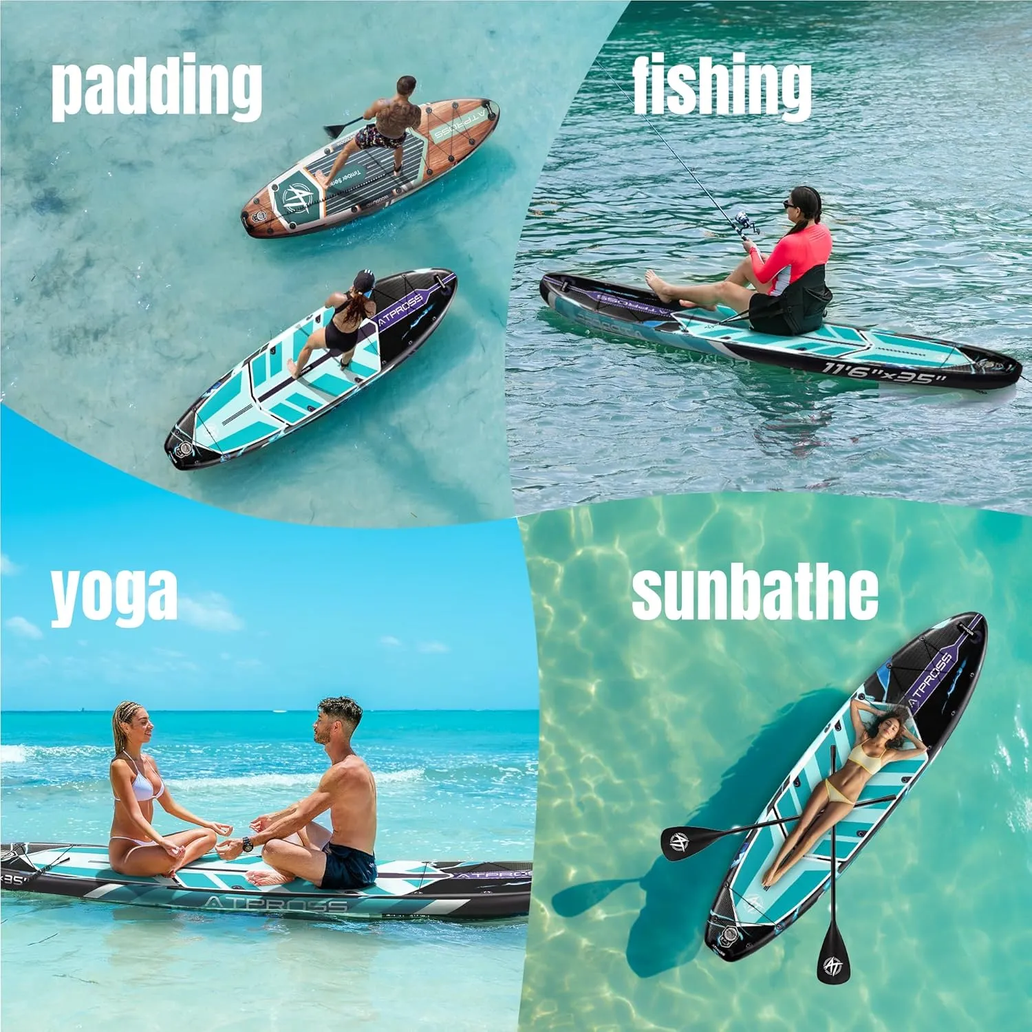 11'6"x35" Inflatable Stand Up Paddle Board 450LBS Weight Capacity Extra Wide Non-Slip Stable Deck Adult SUP,Premium Accessories Kit & Backpackfor Yoga, Fishing, Surf