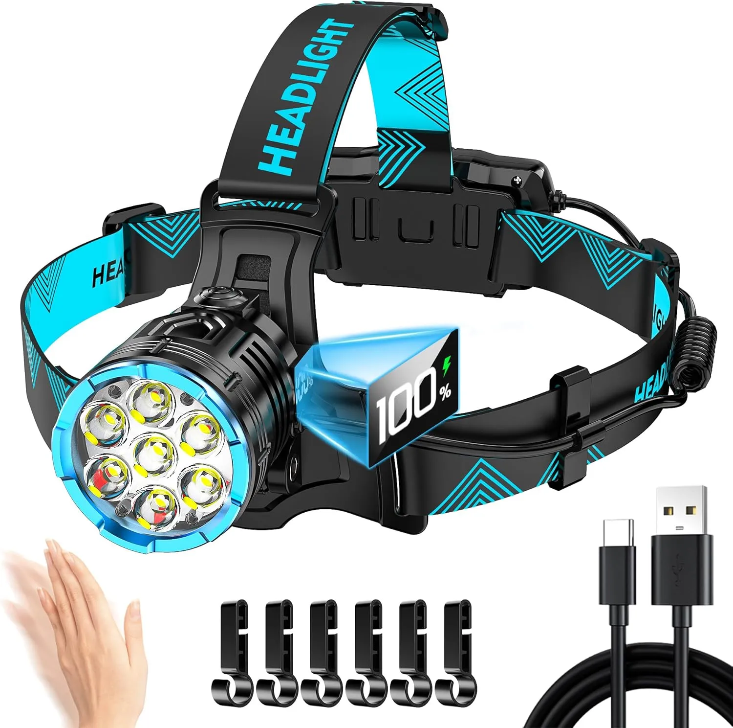 1800 Lux Red Light Lightweight Headlamp with 7 Modes Sensor, Long Time Head Lamp LED Rechargeable, Waterproof Head Lights for Forehead & 90 Adjustable Angle for Hardhat Camping Running Hiking