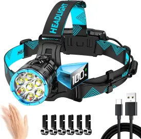 1800 Lux Red Light Lightweight Headlamp with 7 Modes Sensor, Long Time Head Lamp LED Rechargeable, Waterproof Head Lights for Forehead & 90 Adjustable Angle for Hardhat Camping Running Hiking