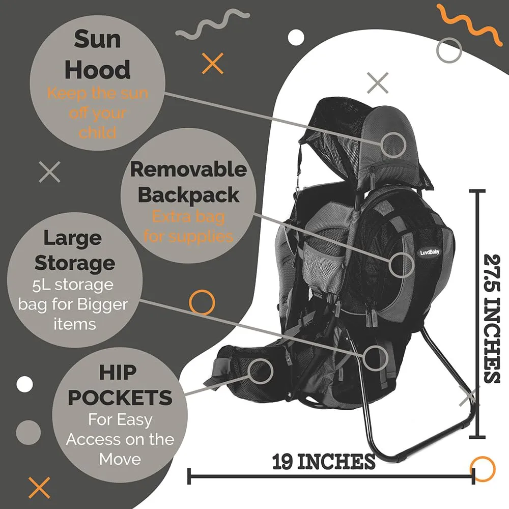 2-in 1 Baby Backpack Carrier - Ergonomic Toddler Hiking/Baby Hiking Backpack Carrier with Removable Bag, Diaper Change Pad, Insulated Pocket   Rain and Sun Hood to Protect Your Child