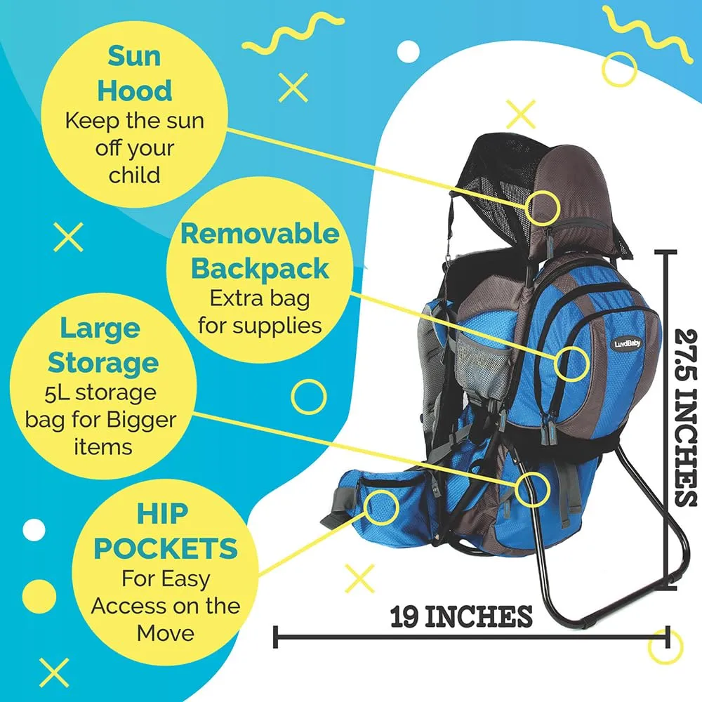 2-in 1 Baby Backpack Carrier - Ergonomic Toddler Hiking/Baby Hiking Backpack Carrier with Removable Bag, Diaper Change Pad, Insulated Pocket   Rain and Sun Hood to Protect Your Child