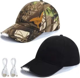 2 Pieces Baseball Cap with Light Hands Free LED Baseball Cap 5 LED Battery Powered Headlamp Hat Flashlight Hat for Fishing Jogging Camping Hand Work