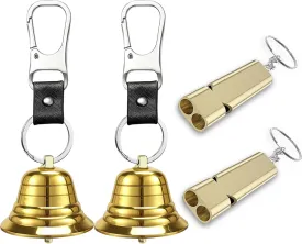 2PCS 2" Loud Bear Bell with Whistle Set for Hikers Solid Brass Emergency 3 in 1 Bear Bells for Hiking Outdoor Camping Bear Protection Products for Survival Biking Fishing Climbing Self Defense Gear