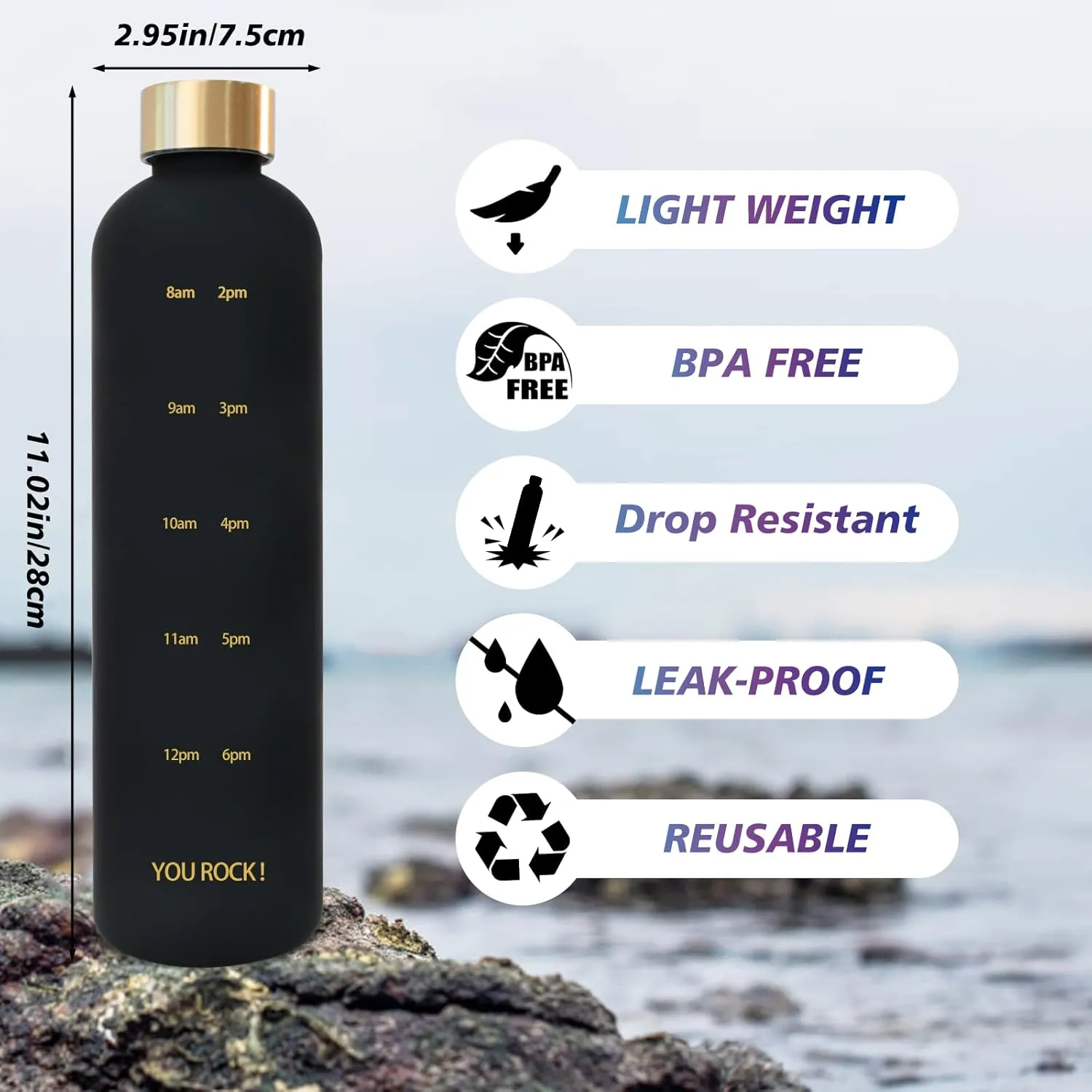 32oz Water Bottles with Times to Drink, Motivational Water Bottle with Time Marker, BPA Free Reusable Water Bottle with Hydrating Reminder for Gym Fitness Workout Travel
