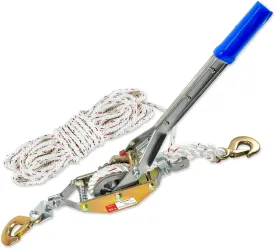 3/4 Ton Rope Puller with 50ft of 0.6in Diameter Rope Come Along Winch 2 Hooks Heavy Duty Ratchet Power Puller Tool for Moving Boats and Trailers