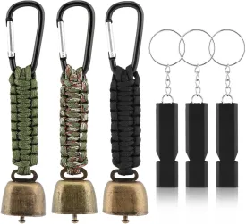 3pcs Bear Bell with 3pcs Whistle Aluminum Bear Bells for Hiking and Emergency Whistle for Hiking, Biking, Fishing, Climbing, Outdoor Camping and Hiking Protection(Size:6 PCS)