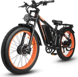 48V/52V 22Ah/32AH Fat Tire E-Bike for Adults: Dual 2000W Motors, 3000W Peak Power! Full Suspension High Speed Electric Bicycle, Reaching 35MPH