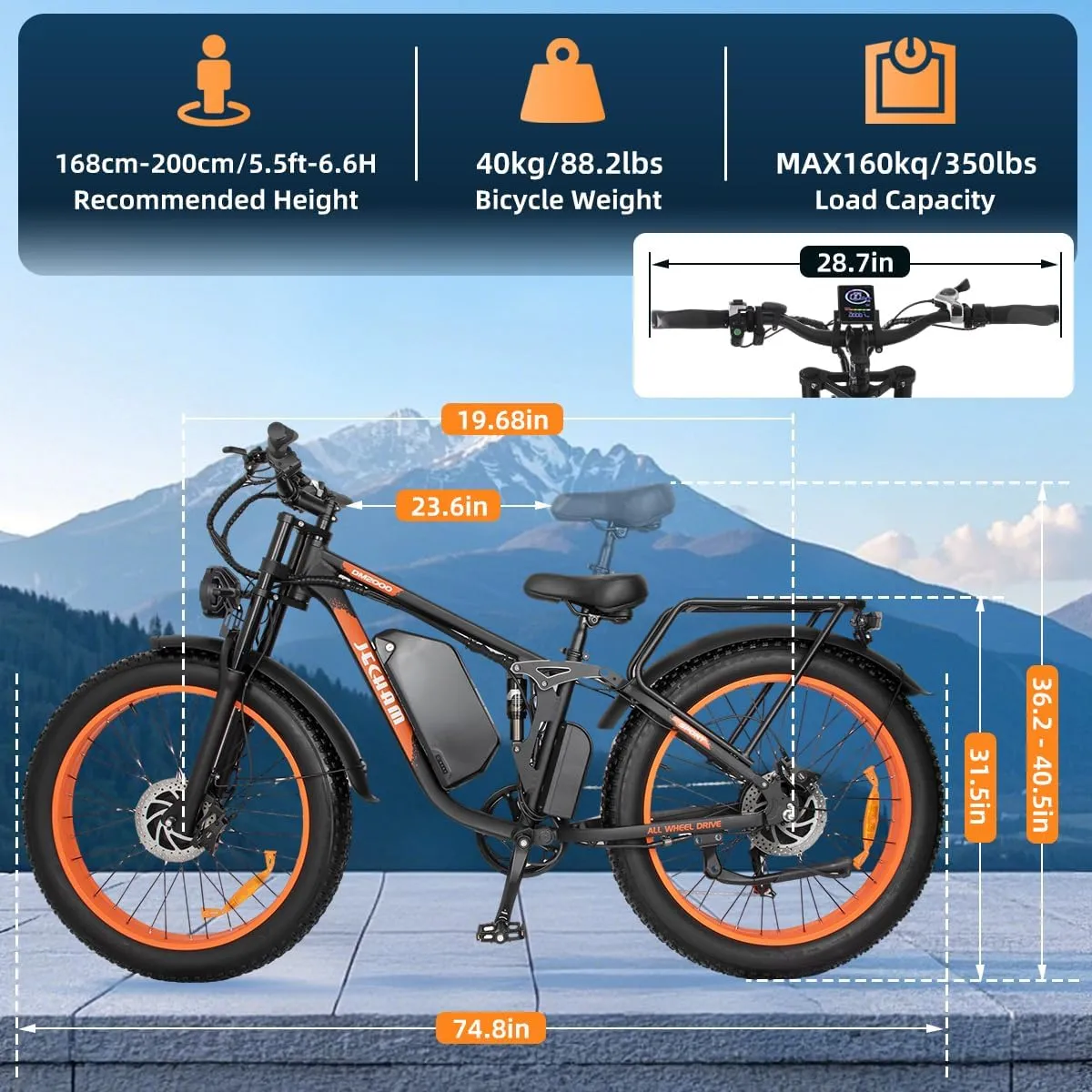 48V/52V 22Ah/32AH Fat Tire E-Bike for Adults: Dual 2000W Motors, 3000W Peak Power! Full Suspension High Speed Electric Bicycle, Reaching 35MPH