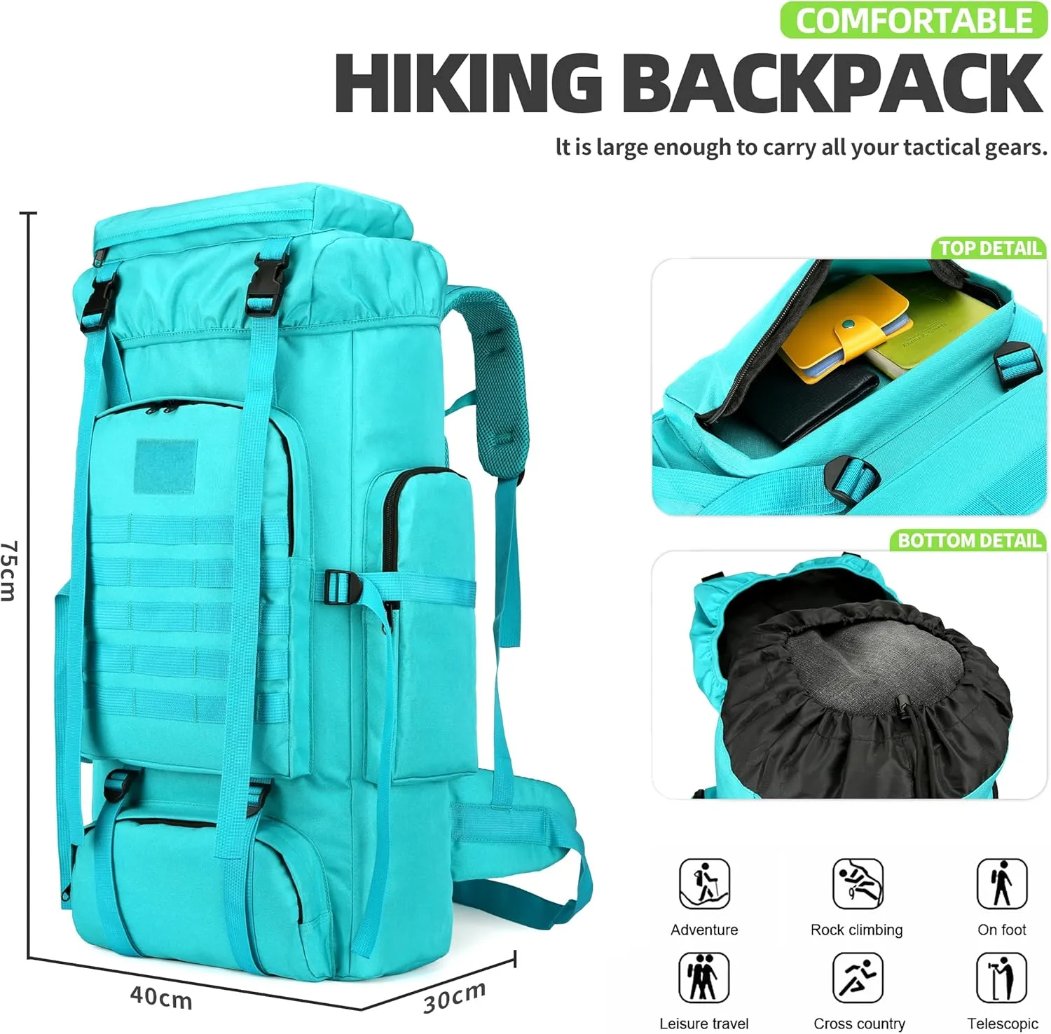 70L Hiking Backpacks Men Women Molle Army Assault Pack Tactical Bag Rucksack