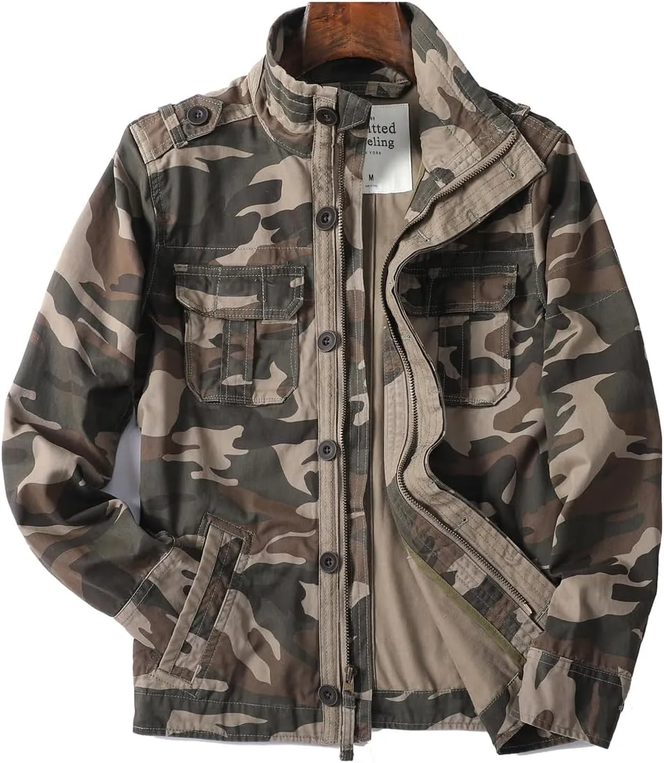 Admitted &Feeling Men's camo Military Jacket Cargo Stand Collar Bomber Jackets Coat