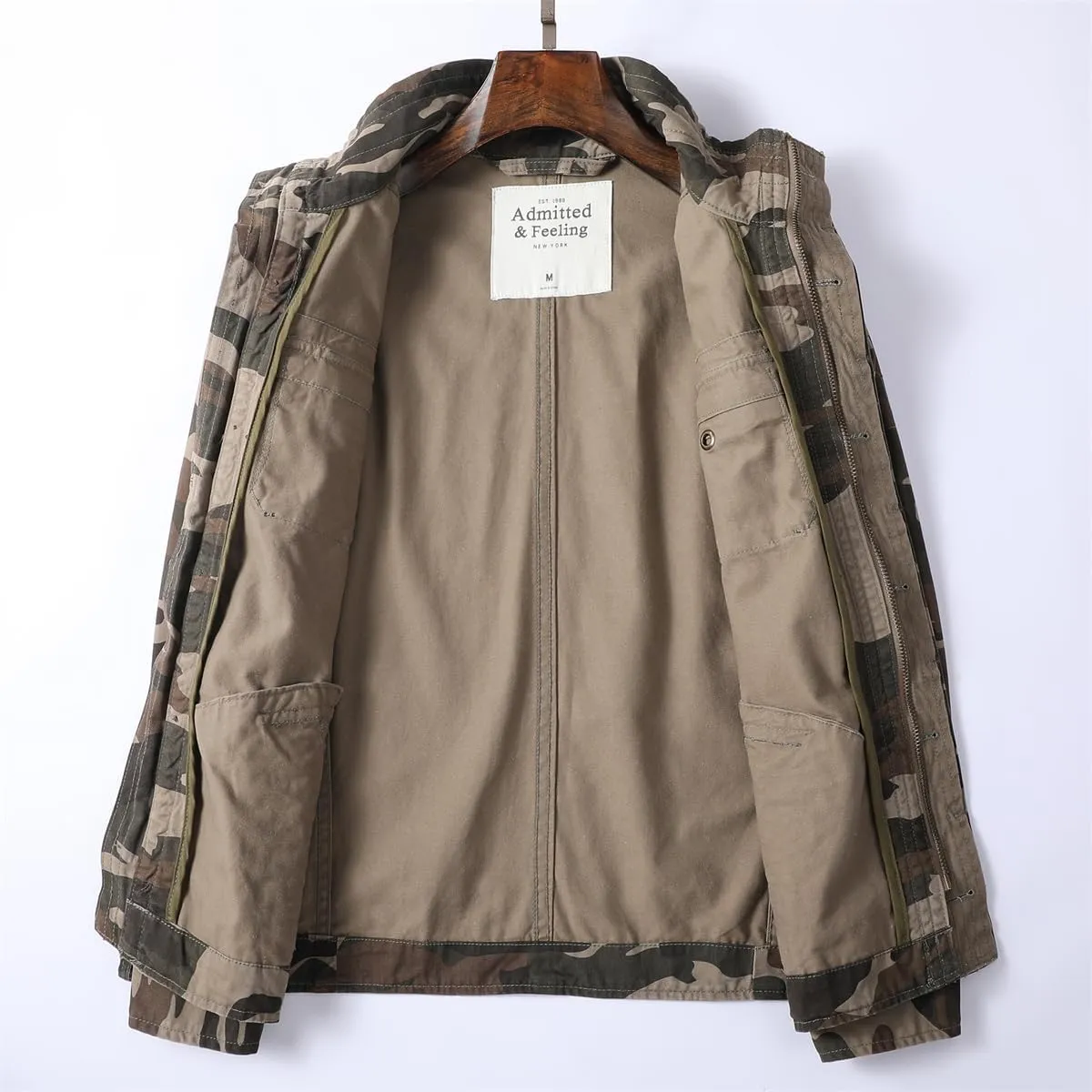 Admitted &Feeling Men's camo Military Jacket Cargo Stand Collar Bomber Jackets Coat
