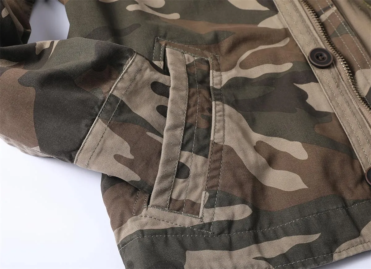 Admitted &Feeling Men's camo Military Jacket Cargo Stand Collar Bomber Jackets Coat