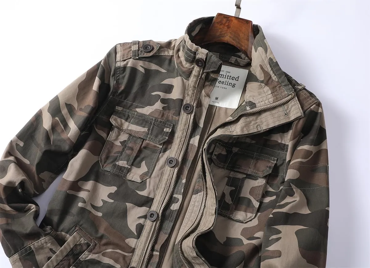Admitted &Feeling Men's camo Military Jacket Cargo Stand Collar Bomber Jackets Coat