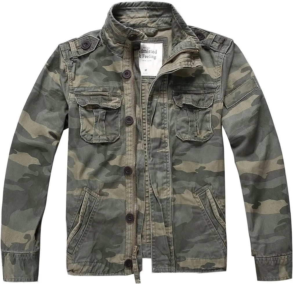 Admitted &Feeling Men's camo Military Jacket Cargo Stand Collar Bomber Jackets Coat