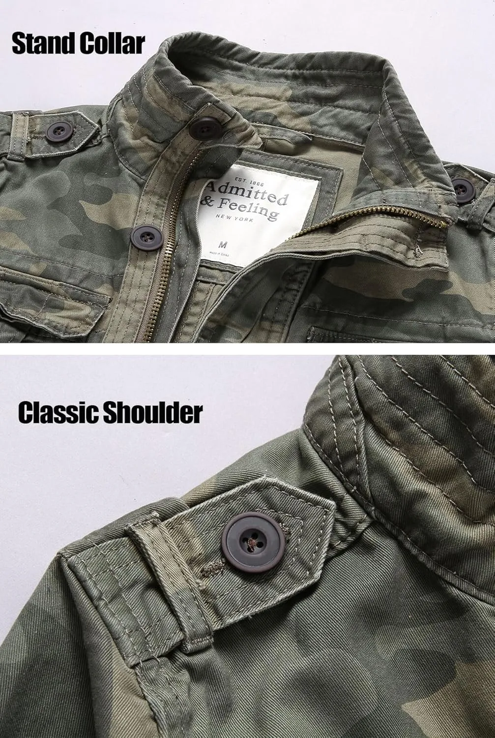 Admitted &Feeling Men's camo Military Jacket Cargo Stand Collar Bomber Jackets Coat