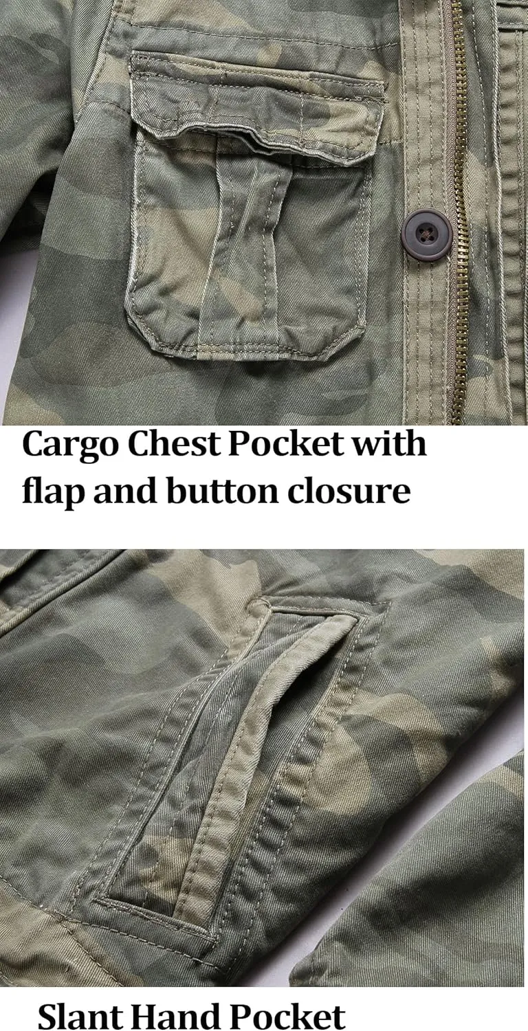 Admitted &Feeling Men's camo Military Jacket Cargo Stand Collar Bomber Jackets Coat