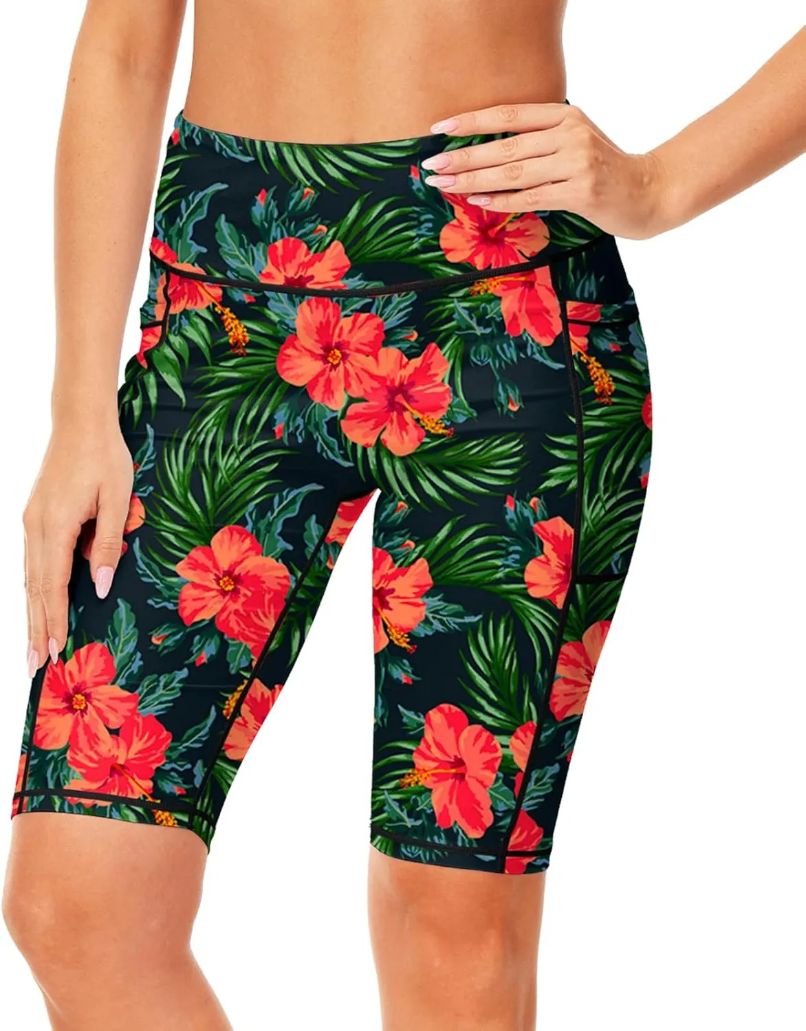 AOBUTE Womens 9"/10"/11" Long Swim Board Shorts High Waisted UPF 50  Biker Shorts with Pockets