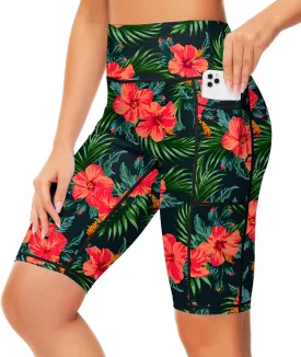 AOBUTE Womens 9"/10"/11" Long Swim Board Shorts High Waisted UPF 50  Biker Shorts with Pockets