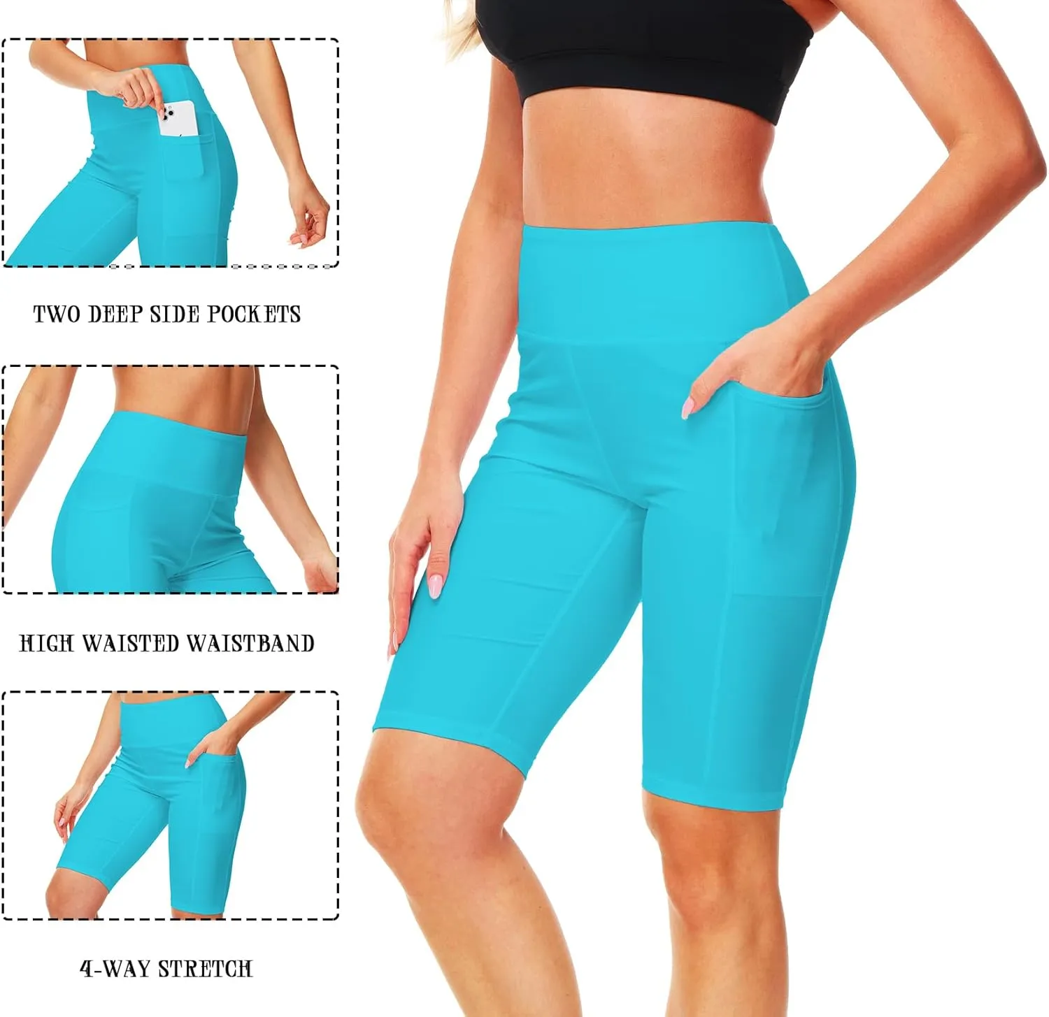 AOBUTE Womens 9"/10"/11" Long Swim Board Shorts High Waisted UPF 50  Biker Shorts with Pockets