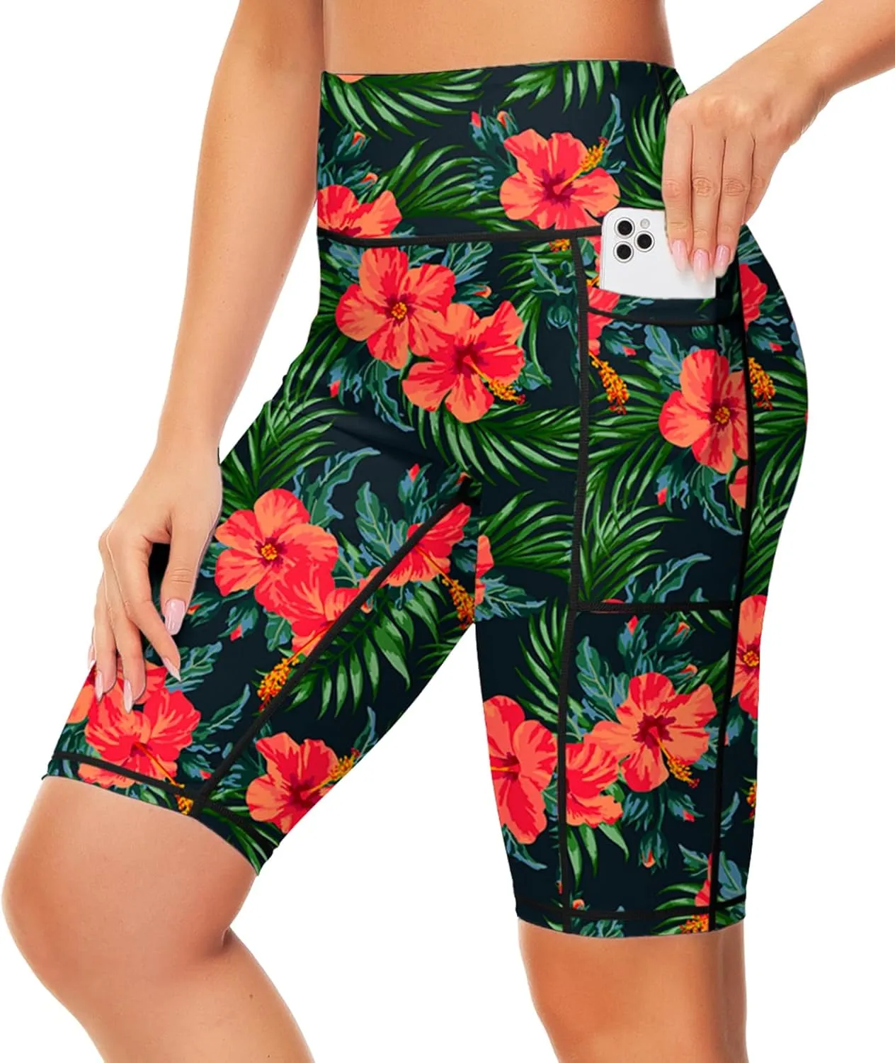 AOBUTE Womens 9"/10"/11" Long Swim Board Shorts High Waisted UPF 50  Biker Shorts with Pockets