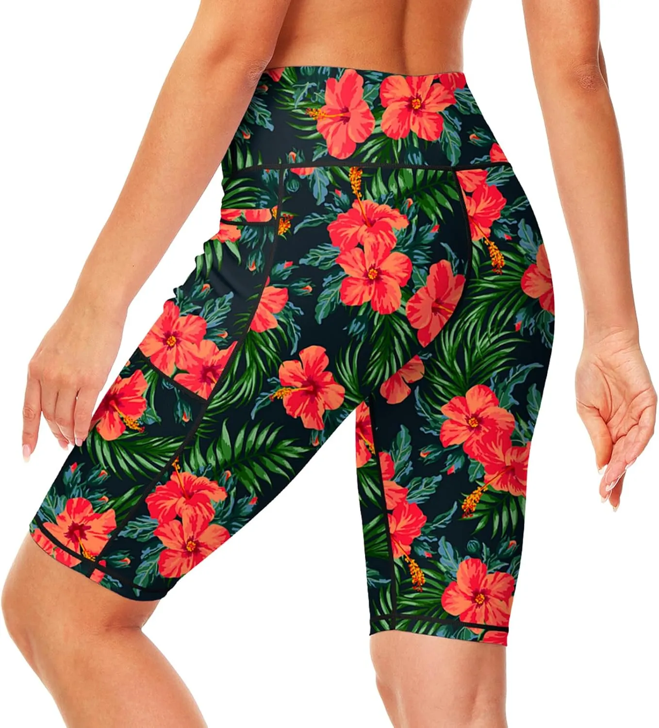 AOBUTE Womens 9"/10"/11" Long Swim Board Shorts High Waisted UPF 50  Biker Shorts with Pockets