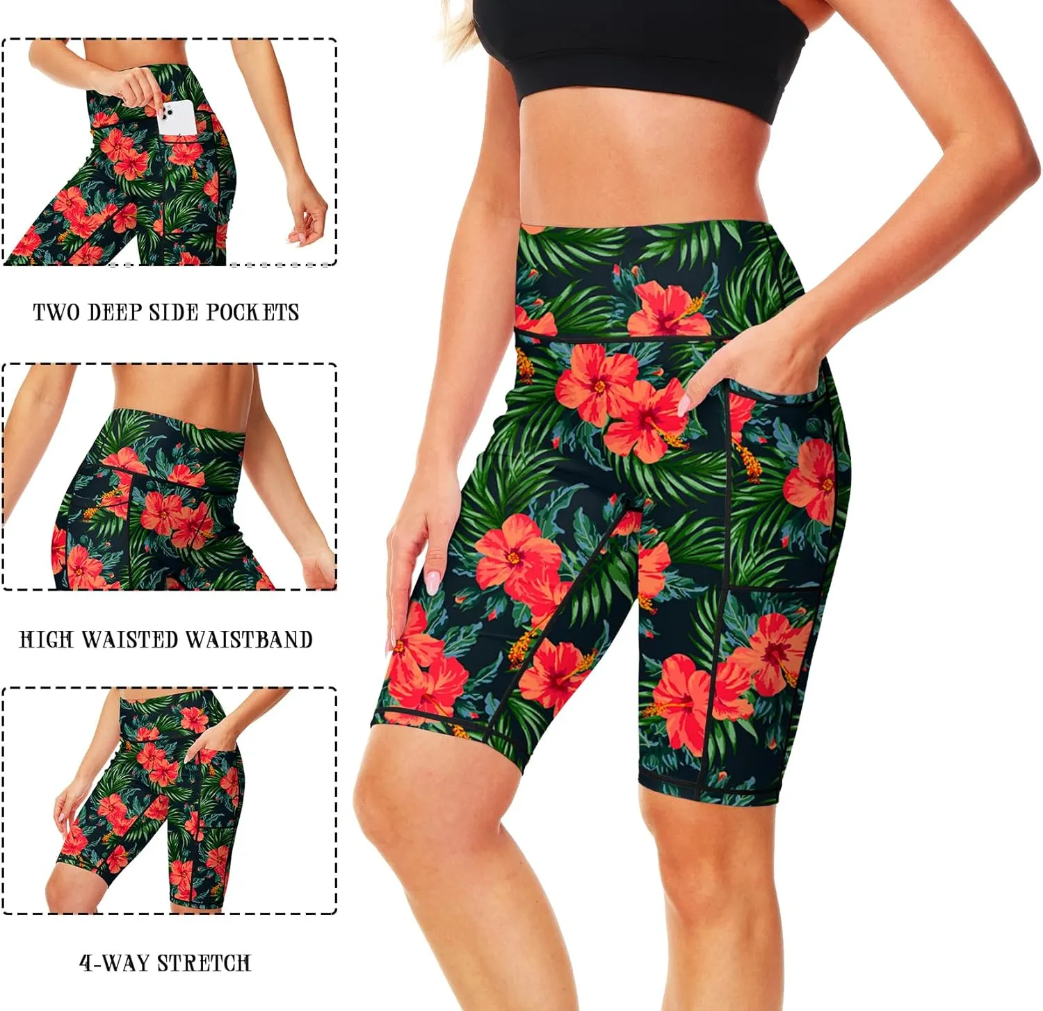 AOBUTE Womens 9"/10"/11" Long Swim Board Shorts High Waisted UPF 50  Biker Shorts with Pockets