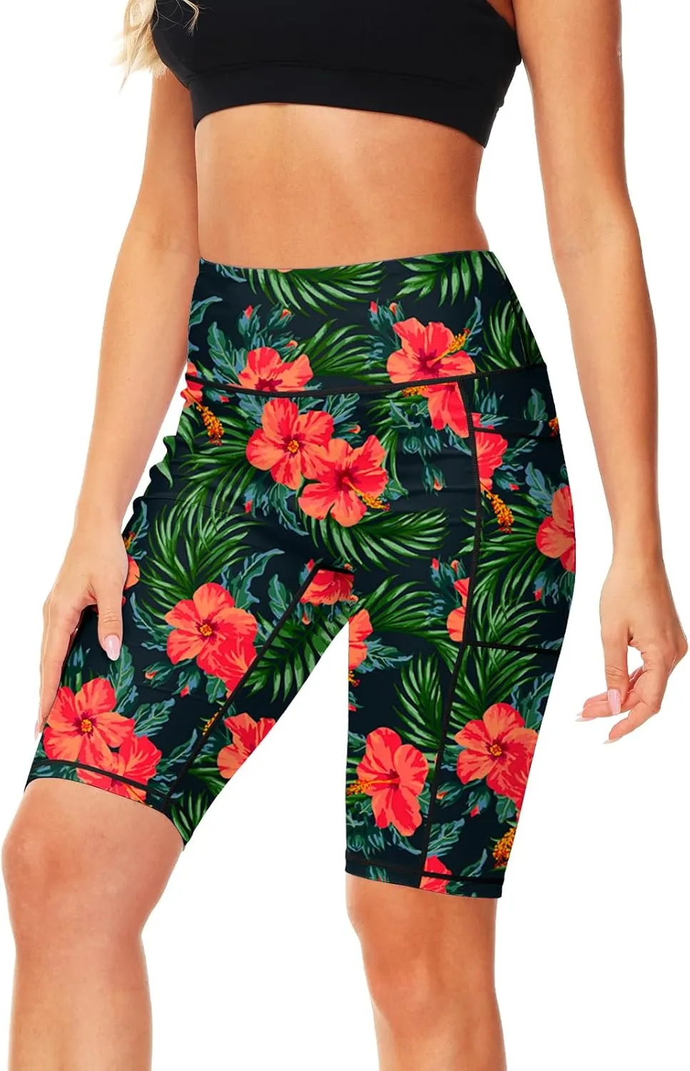 AOBUTE Womens 9"/10"/11" Long Swim Board Shorts High Waisted UPF 50  Biker Shorts with Pockets