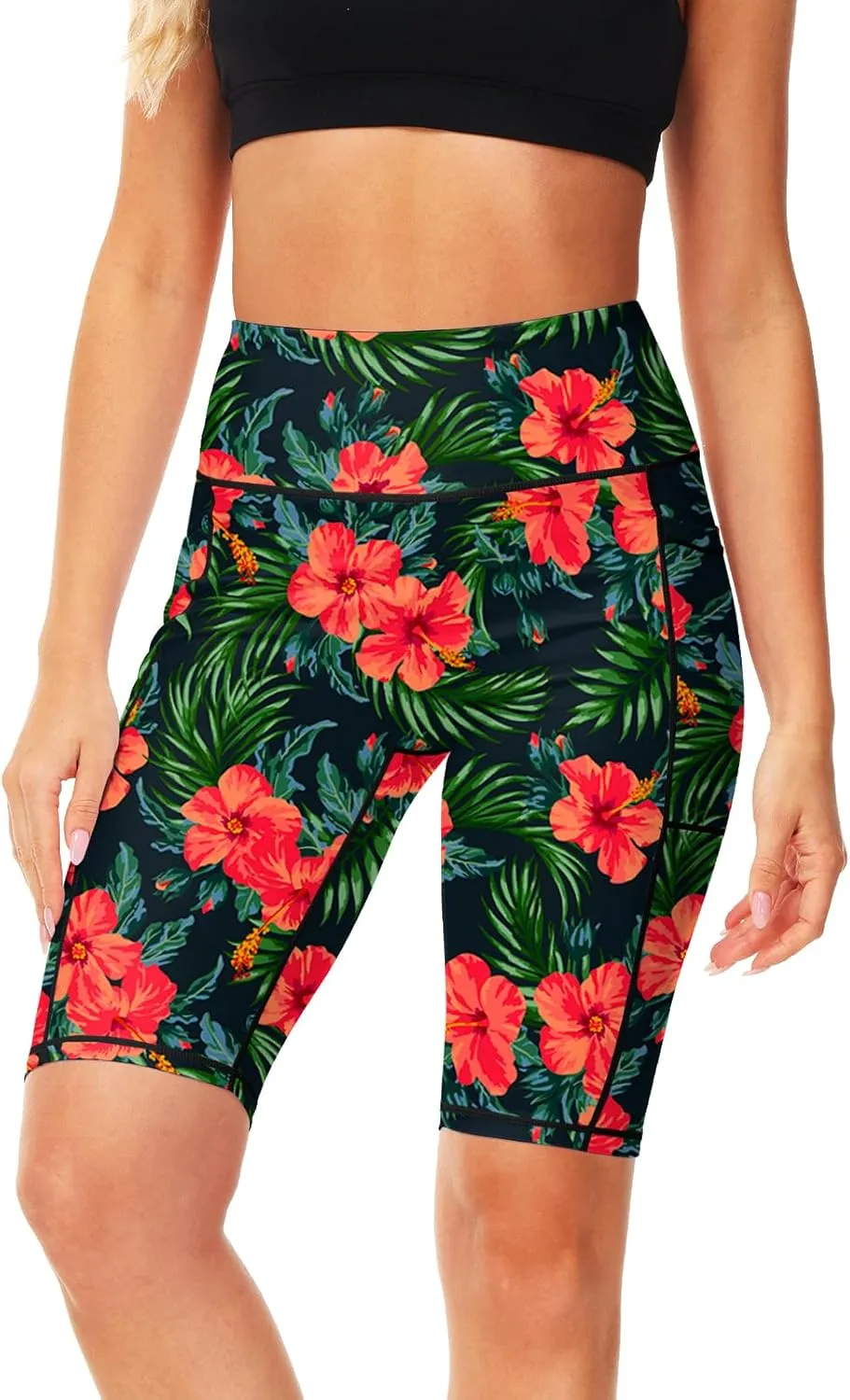 AOBUTE Womens 9"/10"/11" Long Swim Board Shorts High Waisted UPF 50  Biker Shorts with Pockets