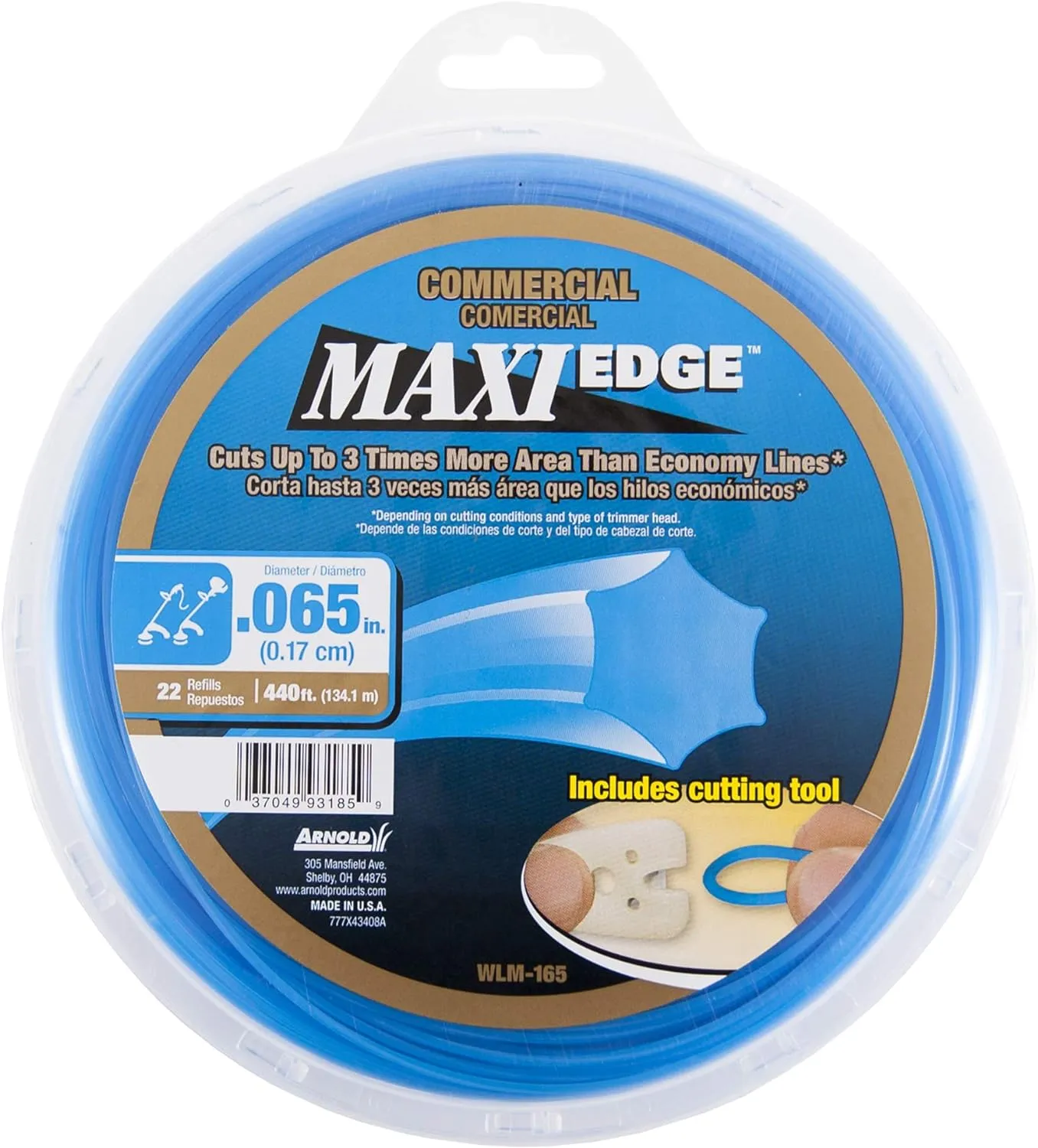 Arnold WLM-165 Maxi-Edge Commercial Grade String Trimmer Line with Cutting Tool, Universal Fit, 22 Refills, .065-Inch x 440-Foot, Blue