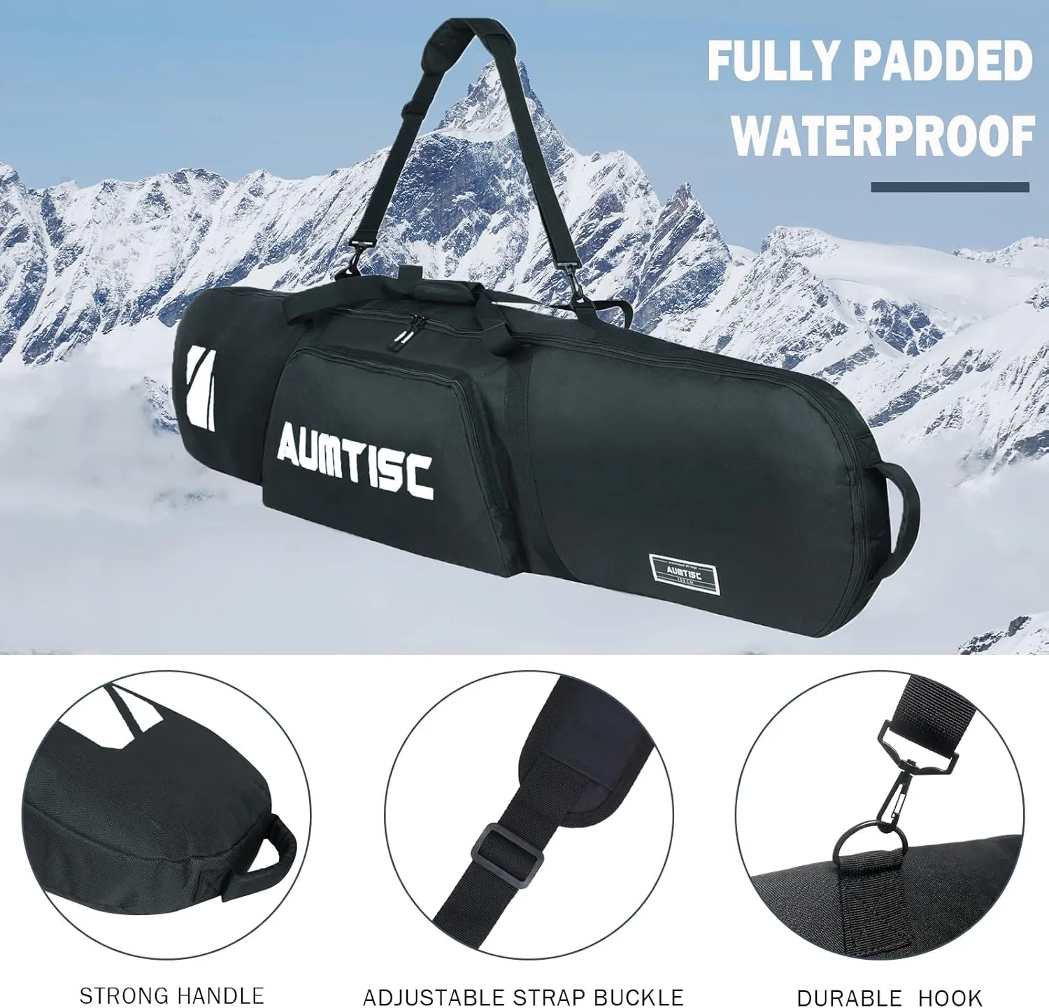 AUMTISC Padded Snowboard Bag for Air Travel, Snowboard Travel Bags for Flying with Gear Pockets, Available Length in 155cm | 165cm | Ajustblae 156-181cm