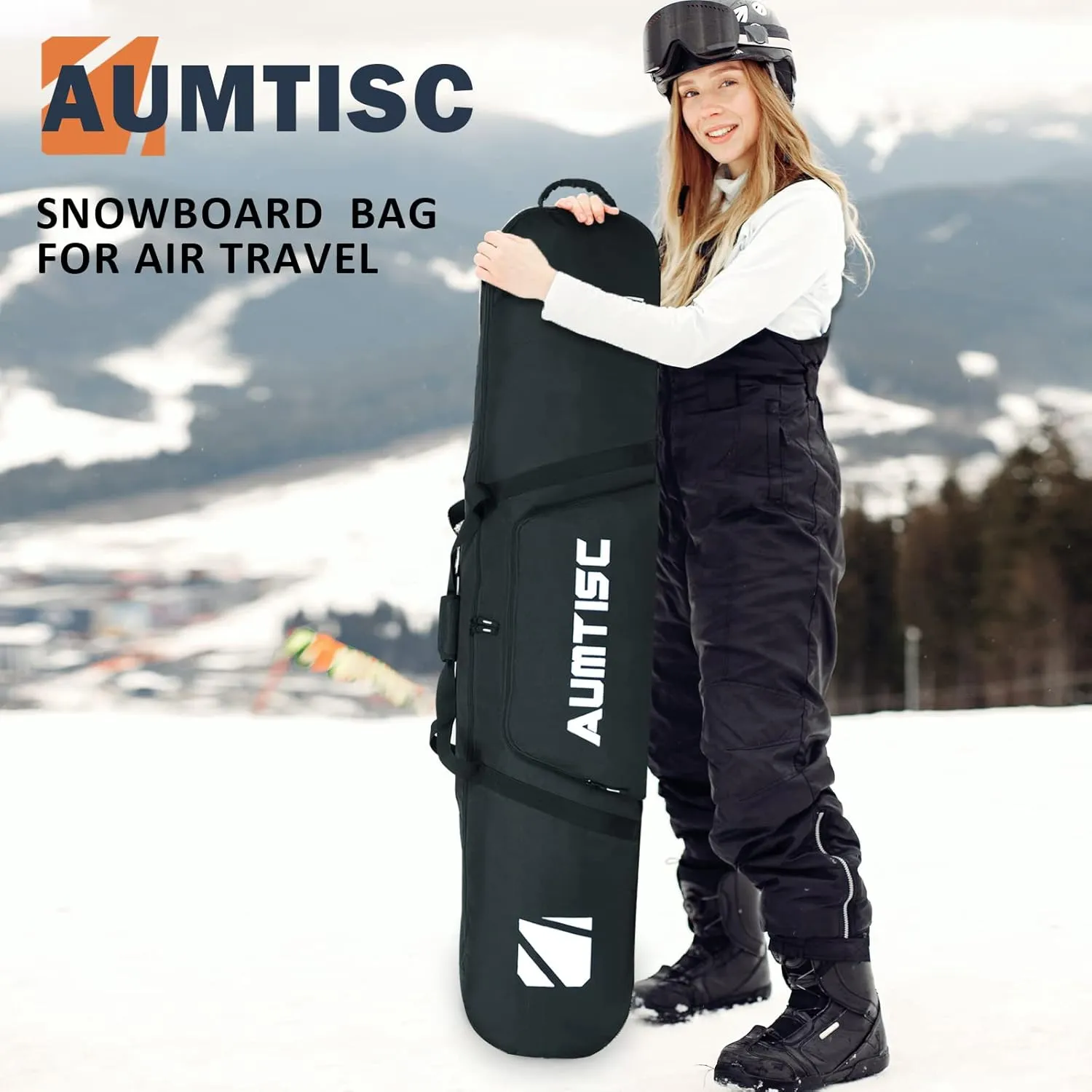 AUMTISC Padded Snowboard Bag for Air Travel, Snowboard Travel Bags for Flying with Gear Pockets, Available Length in 155cm | 165cm | Ajustblae 156-181cm
