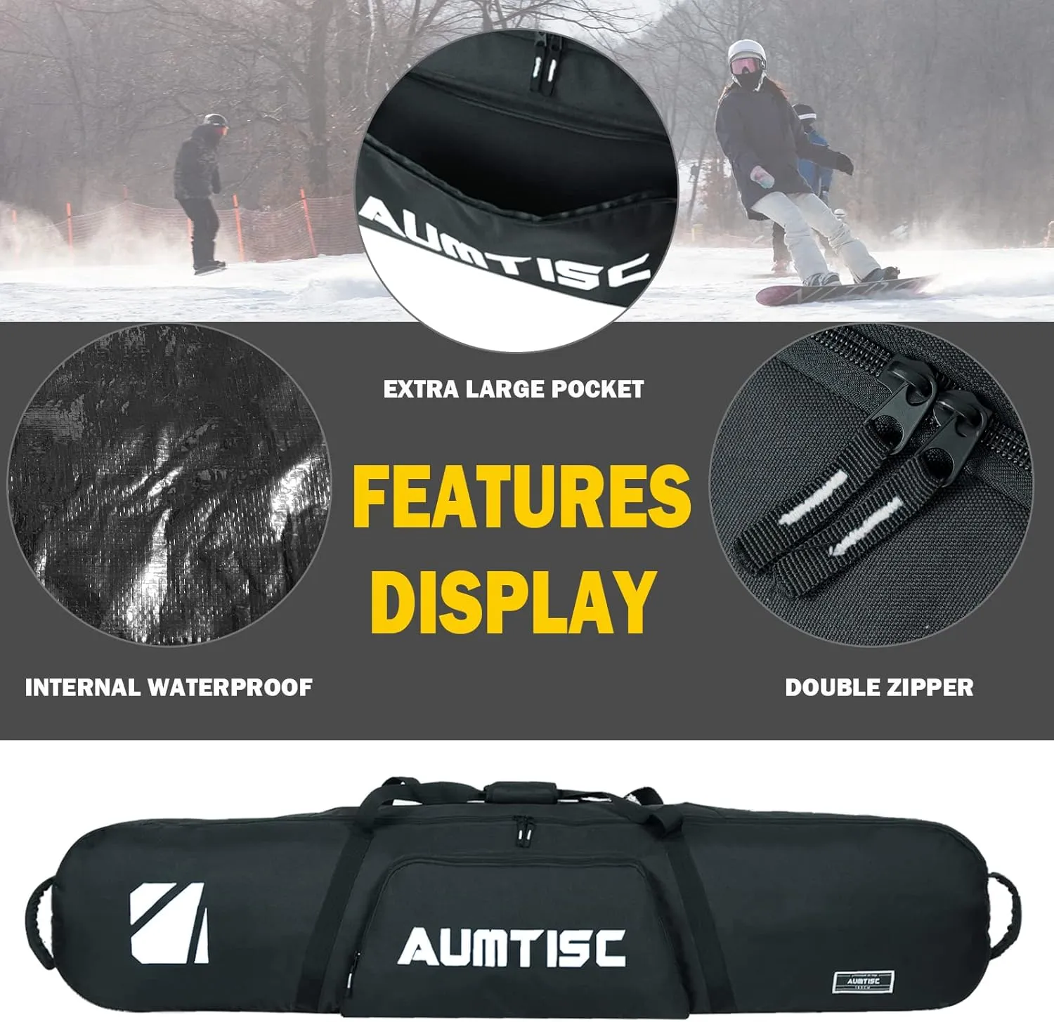 AUMTISC Padded Snowboard Bag for Air Travel, Snowboard Travel Bags for Flying with Gear Pockets, Available Length in 155cm | 165cm | Ajustblae 156-181cm