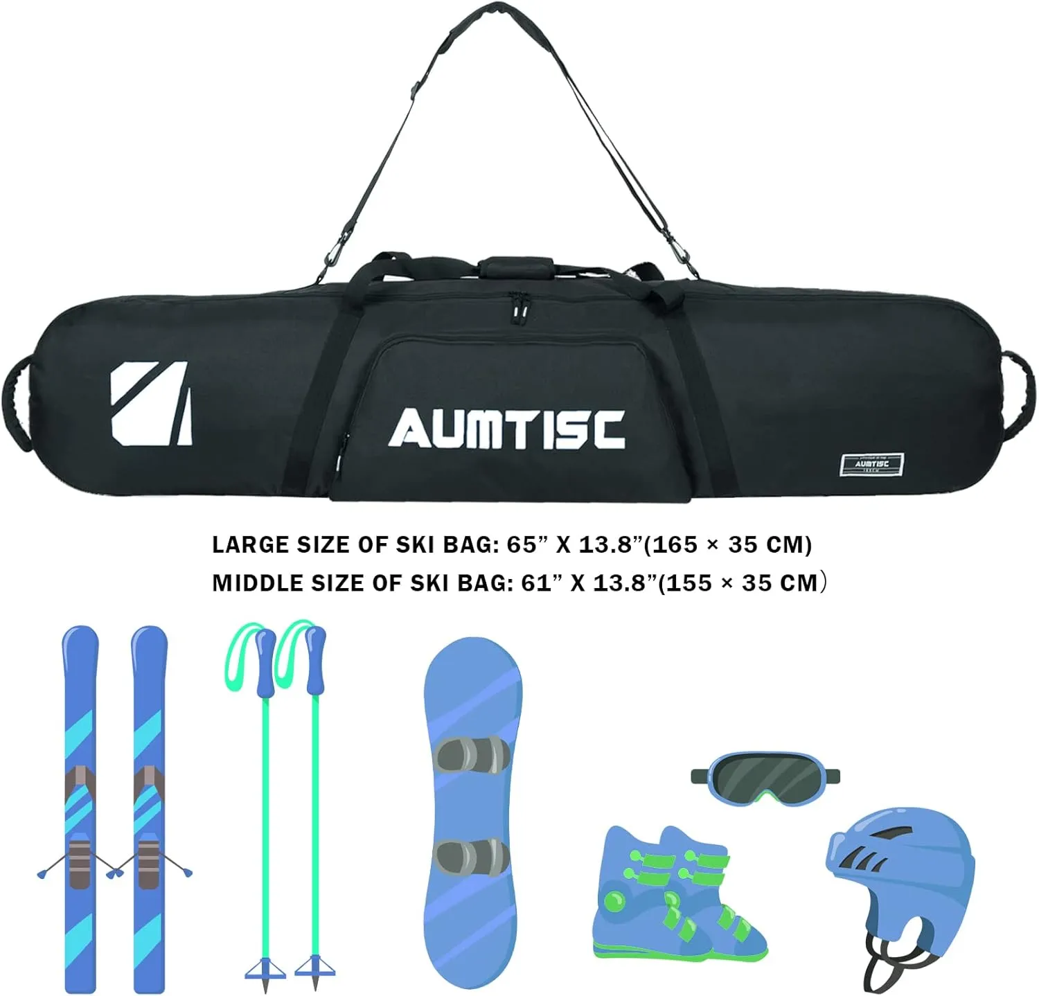 AUMTISC Padded Snowboard Bag for Air Travel, Snowboard Travel Bags for Flying with Gear Pockets, Available Length in 155cm | 165cm | Ajustblae 156-181cm