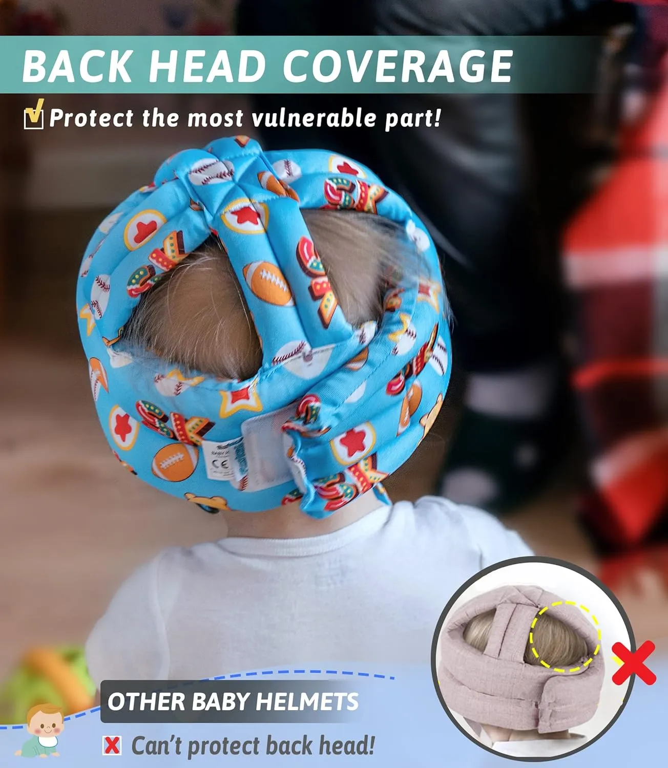 Baby Helmet for Crawling & Walking - Head Protector for Infants, Soft Cushion Safety Headguard, Toddler Inflatable Helmets 6-12 Months