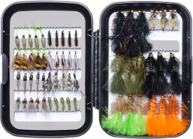 BASSDASH 58pcs Fly Fishing Flies Kit with Fly Box for Trout Fishing Include Dry Wet Flies, Nymphs, Streamers