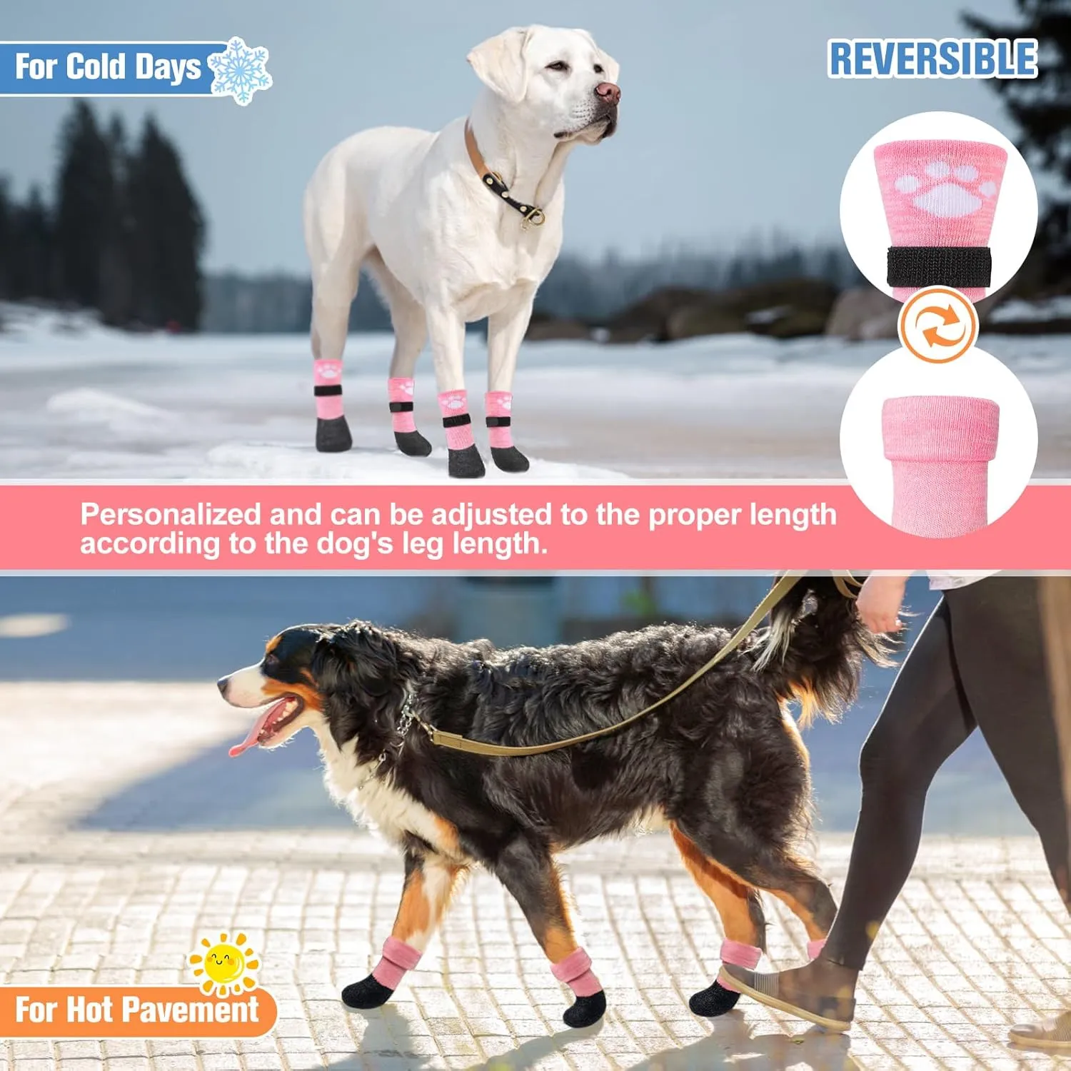 BEAUTYZOO Anti Slip Dog Socks Boots, Dog Shoes for Hot/Cold Pavement Snow Rain Days,Waterproof Grip Dog Booties Paw Protector for Hardwood Floor, Prevent Licking for Small Medium Large Senior Old Dogs