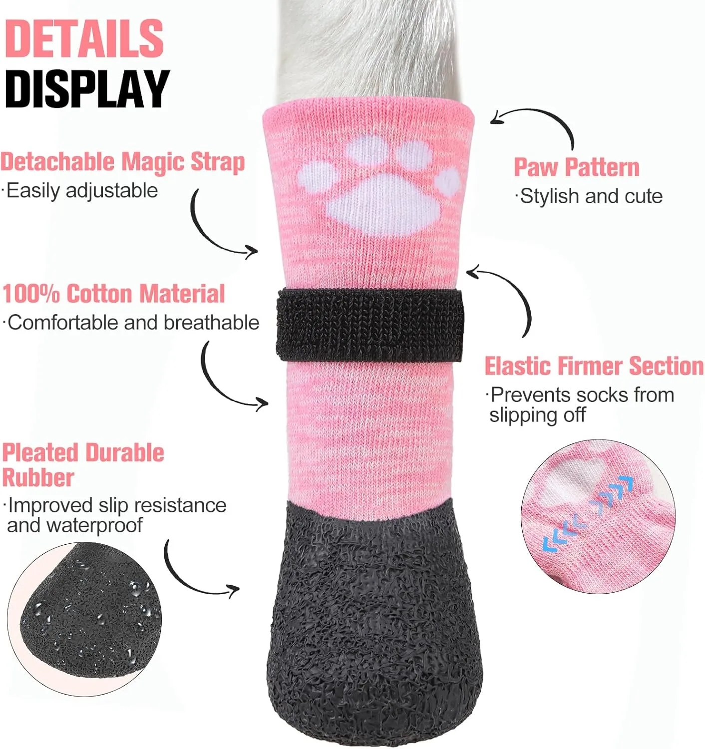 BEAUTYZOO Anti Slip Dog Socks Boots, Dog Shoes for Hot/Cold Pavement Snow Rain Days,Waterproof Grip Dog Booties Paw Protector for Hardwood Floor, Prevent Licking for Small Medium Large Senior Old Dogs