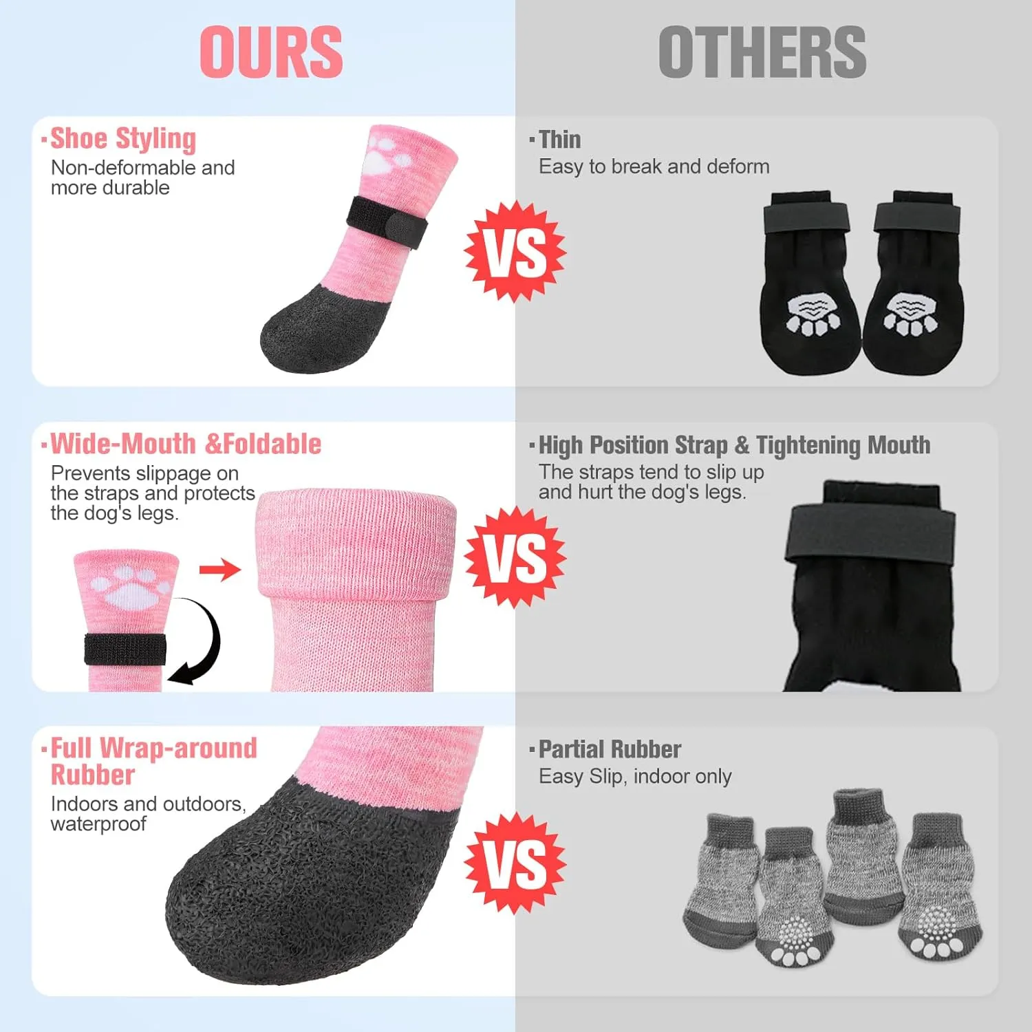 BEAUTYZOO Anti Slip Dog Socks Boots, Dog Shoes for Hot/Cold Pavement Snow Rain Days,Waterproof Grip Dog Booties Paw Protector for Hardwood Floor, Prevent Licking for Small Medium Large Senior Old Dogs