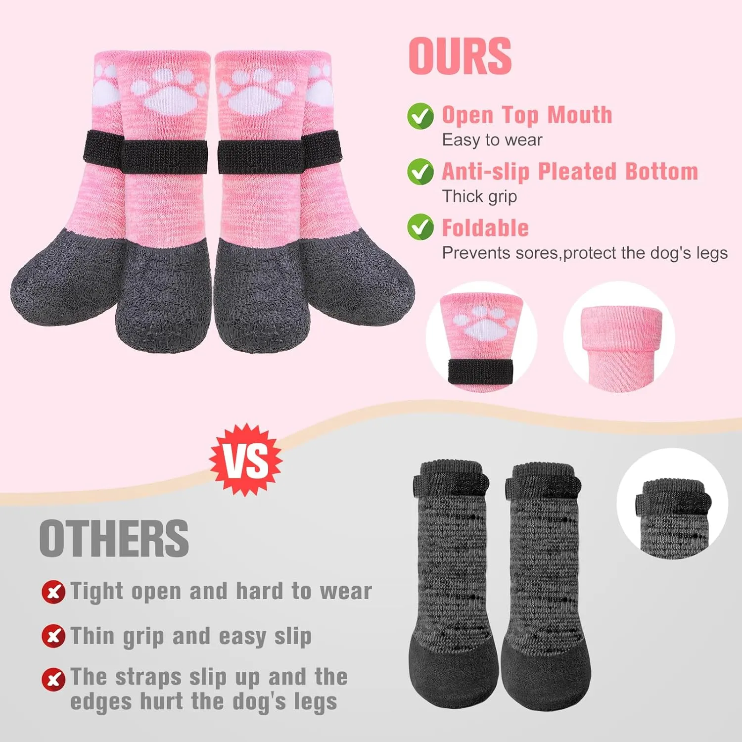 BEAUTYZOO Anti Slip Dog Socks Boots, Dog Shoes for Hot/Cold Pavement Snow Rain Days,Waterproof Grip Dog Booties Paw Protector for Hardwood Floor, Prevent Licking for Small Medium Large Senior Old Dogs