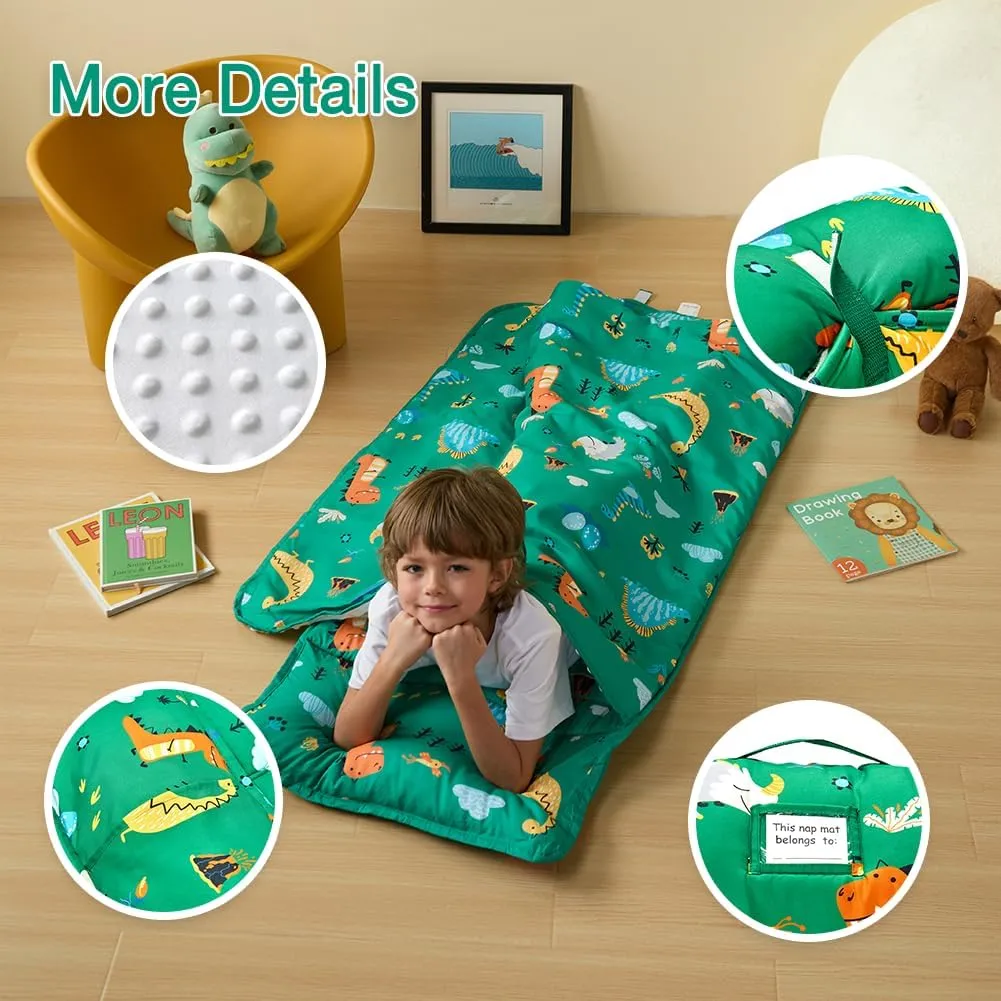 beeweed Toddler Nap Mat, Rollup Design Kid Sleeping Mat with Removable Pillow & Minky Blanket, Toddler Sleeping Bag for Daycare Preschool Travel Camping