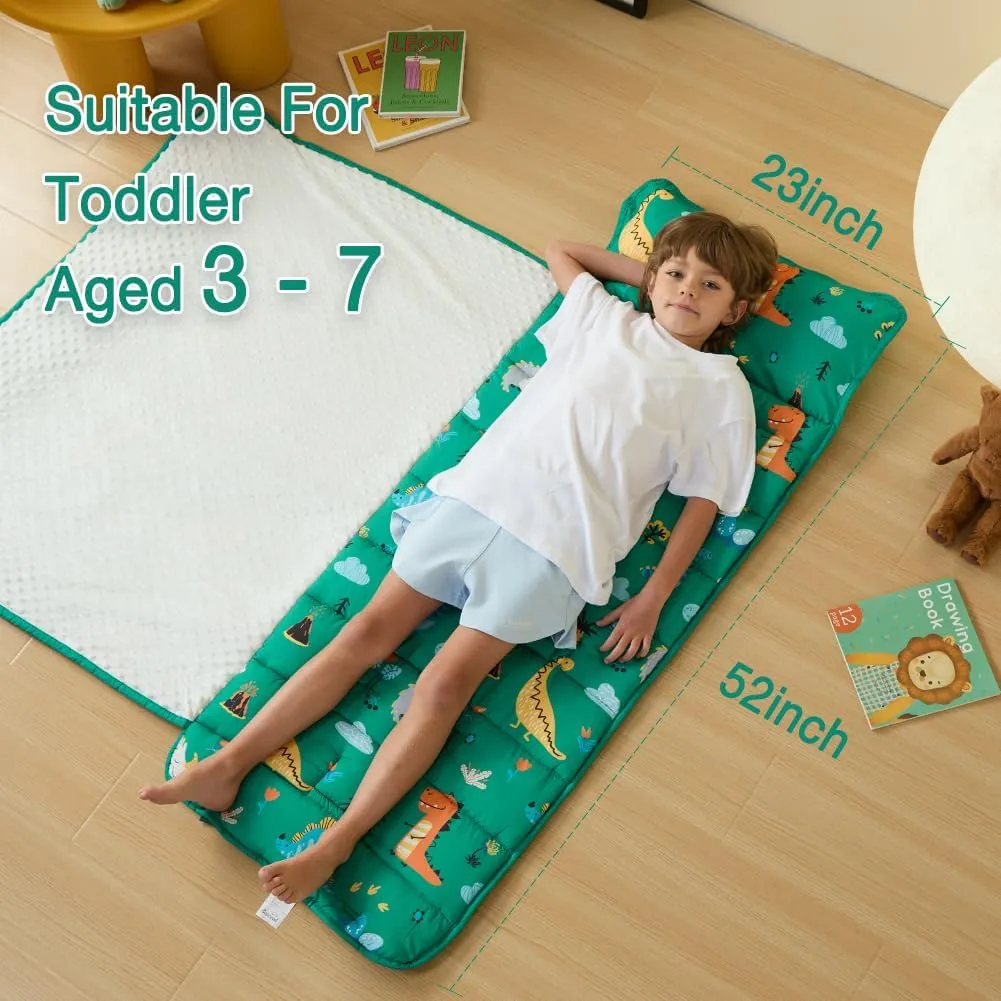beeweed Toddler Nap Mat, Rollup Design Kid Sleeping Mat with Removable Pillow & Minky Blanket, Toddler Sleeping Bag for Daycare Preschool Travel Camping