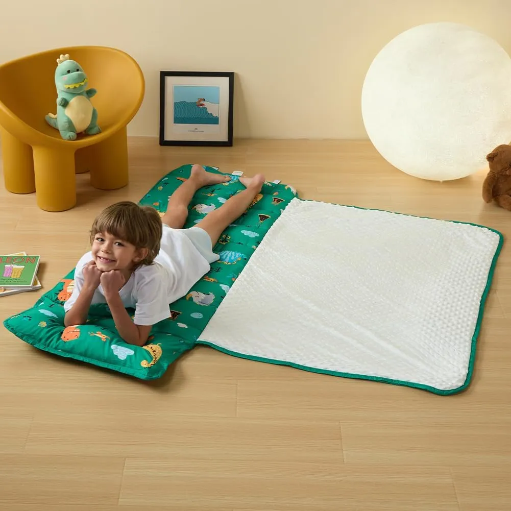 beeweed Toddler Nap Mat, Rollup Design Kid Sleeping Mat with Removable Pillow & Minky Blanket, Toddler Sleeping Bag for Daycare Preschool Travel Camping