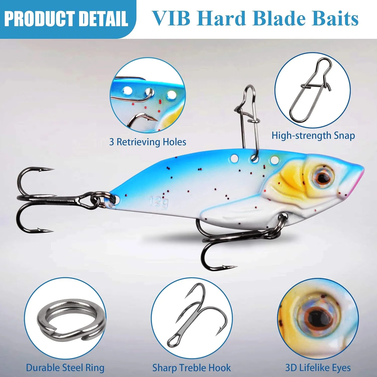 Blade Bait Bass Fishing Lures, 5pcs Hard Metal VIB Lures Swimbait Sinking Jigging Spoons Blade Baits for Trout Crappie Walleye Saltwater Freshwater Fishing