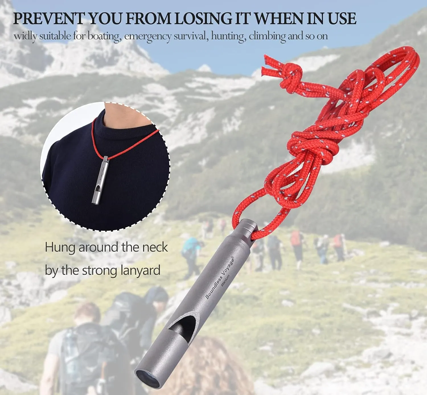 Boundless Voyage Titanium Whistle Emergency Survival Safety Whistles with Lanyard Loud for Outdoor Camping Hiking Coaches Training Sports Keychain Whistle