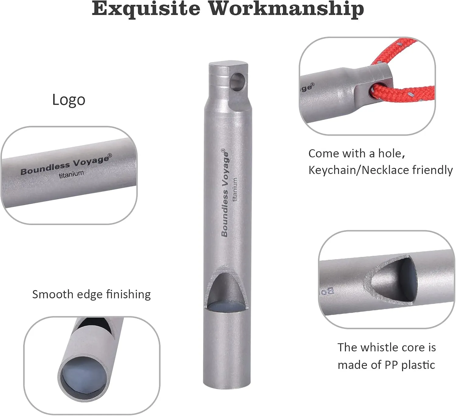Boundless Voyage Titanium Whistle Emergency Survival Safety Whistles with Lanyard Loud for Outdoor Camping Hiking Coaches Training Sports Keychain Whistle