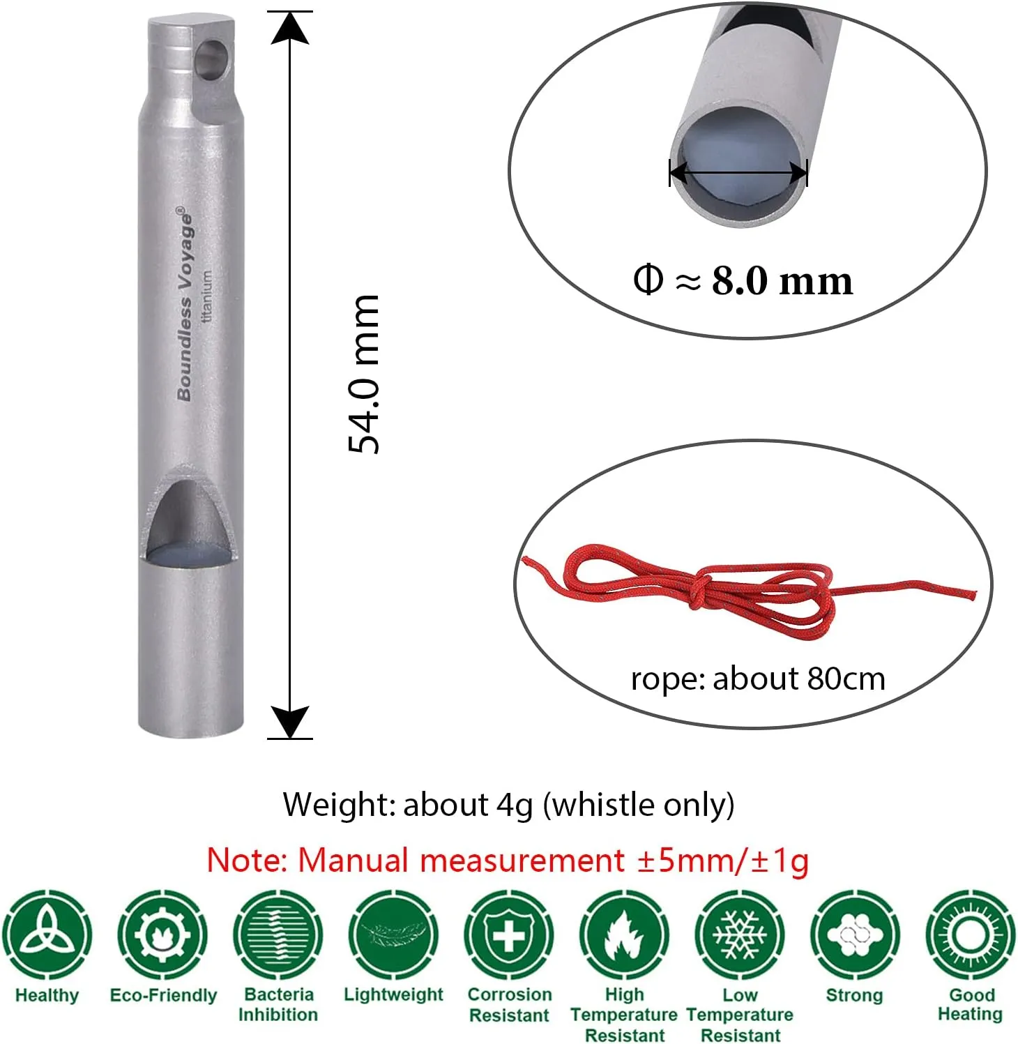 Boundless Voyage Titanium Whistle Emergency Survival Safety Whistles with Lanyard Loud for Outdoor Camping Hiking Coaches Training Sports Keychain Whistle