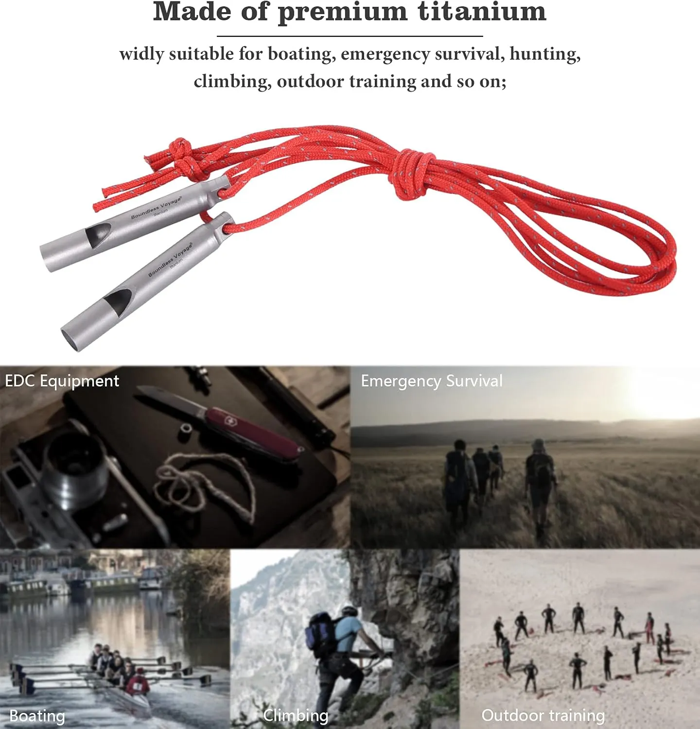 Boundless Voyage Titanium Whistle Emergency Survival Safety Whistles with Lanyard Loud for Outdoor Camping Hiking Coaches Training Sports Keychain Whistle