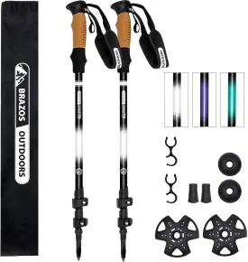 Brazos Trekking Poles for Hiking | Collapsible Walking Stick | 24" to 54" (Pair of 2) 9.7oz Ultra-Light Aluminum with Cork Grip | Hiking in All Terrains & Seasons